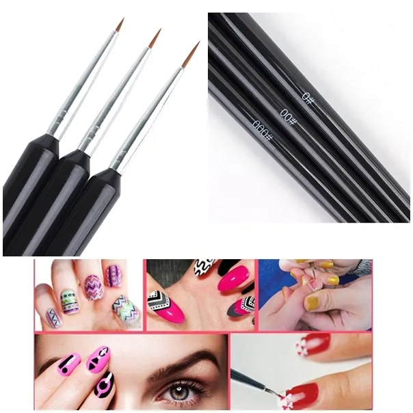 3 adet / takım Nail Art Liner Fırçalar Seti Çizim Boyama UV Jel Kalem 3D İpuçları DIY Çiçek Hattı Tasarım Kalem Manikür Tırnak Sanat Aracı