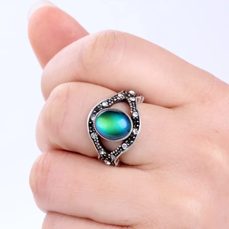 Vintage Womens Cute Gift Mood Color Change Strass Ring Emotion Feeling Oval Stone Rings