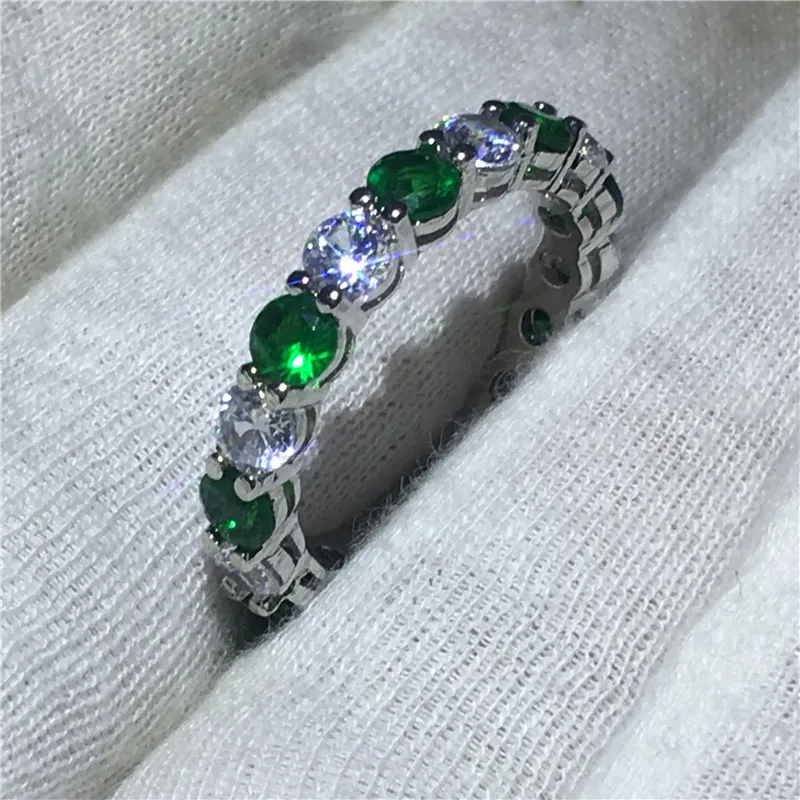 Simple Fashio Female infinity ring 925 Sterling silver Green 5A zircon Cz Engagement wedding band rings for women Bridal Jewelry