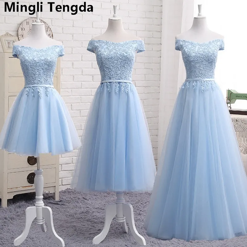 Mingli Tengda Light Blue Laceエレガントな花嫁介添人ドレスボートNEVK花嫁介添人ドレスローブデモイゼルD'Honneur A Lineノースリーブドレス2018