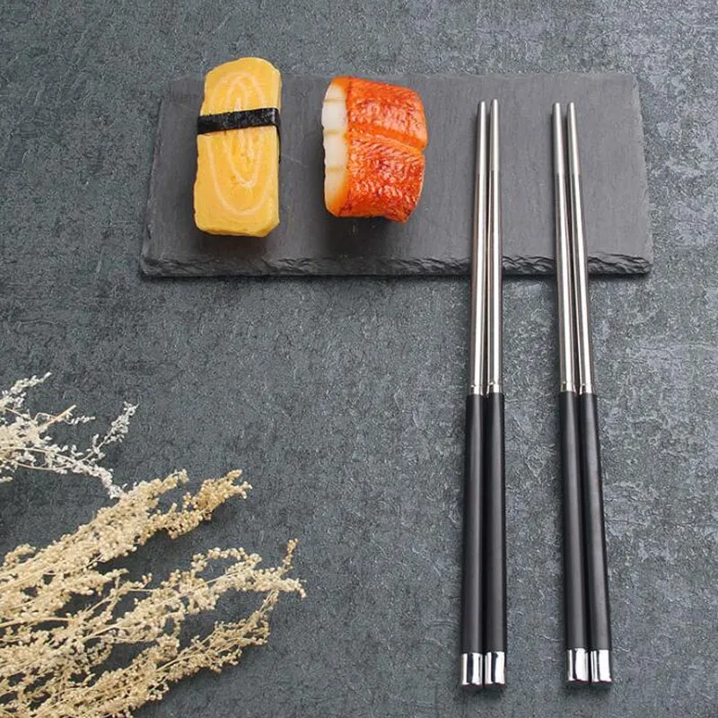 Japanse stijl eetstokjes set roestvrij staal herbruikbare reizen prachtige bestek eetstokjes houder rack gratis verzending za6207