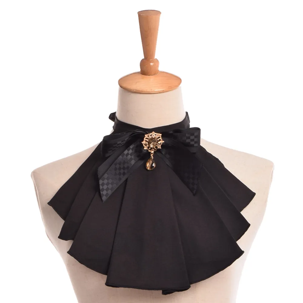 Vintage vrouwen jabot nek met bowknot pins punk Victoriaanse chiffon ruche kraag hoge kwaliteit snelle verzending