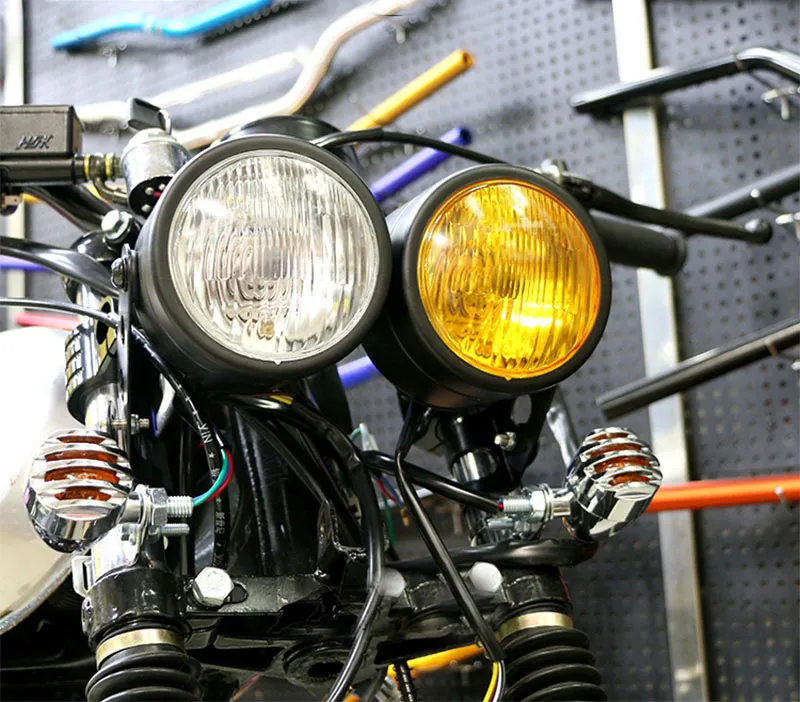 TKOSM motocicleta faróis duplos Farol da motocicleta duplo Dual Head Lamp Dominator Geral Para Honda Yamaha Kawasaki Suzuki