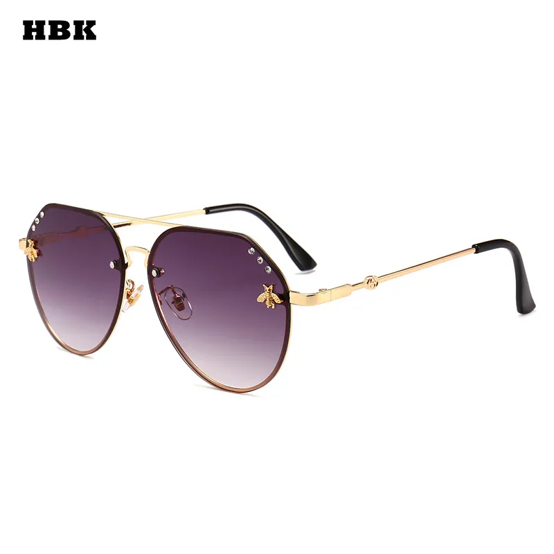 HBK Pilot Oversize Diamond Bees Occhiali da sole moda UV400 Ocean Lens Plastica Trendy Rosa Viola Nero Occhiali da sole squisiti De