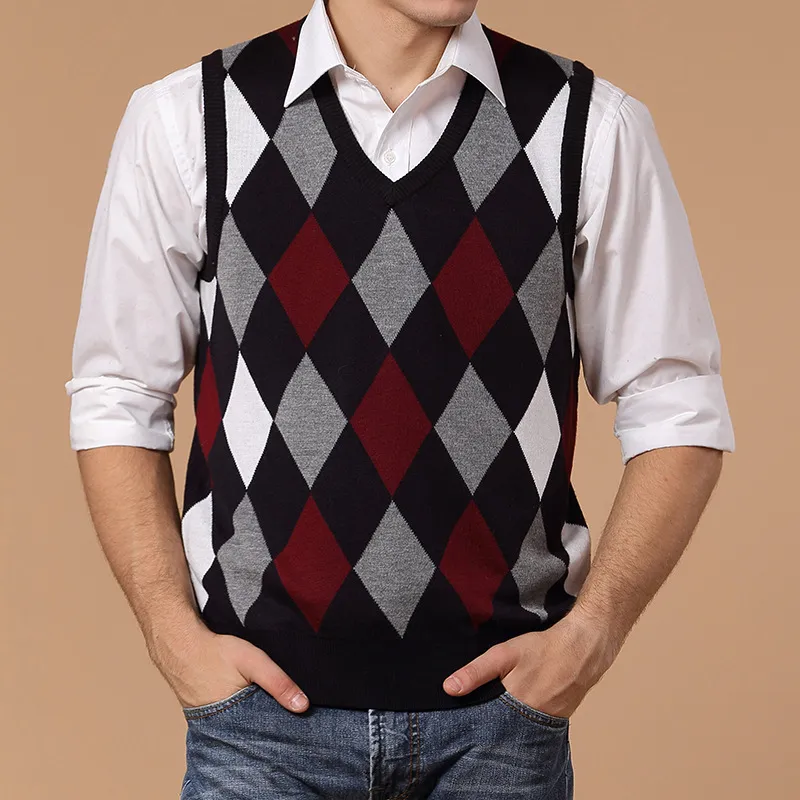 2017 mannen lente herfst korte wol gebreide vest vader kerst trui trui jumper jersey hombre slanke argyle katoenen merenkleding