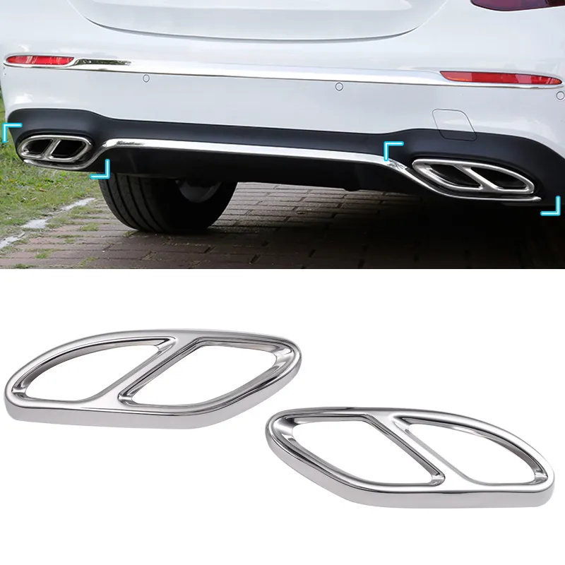 2 stks Gloss Staal Uitlaat Sticker Trims Cover voor Mercedes Benz GLC A B C E-klasse C207 Coupe 2014-2017 W212 W213 W205 X253 C180 C200 Deel Auto Styling