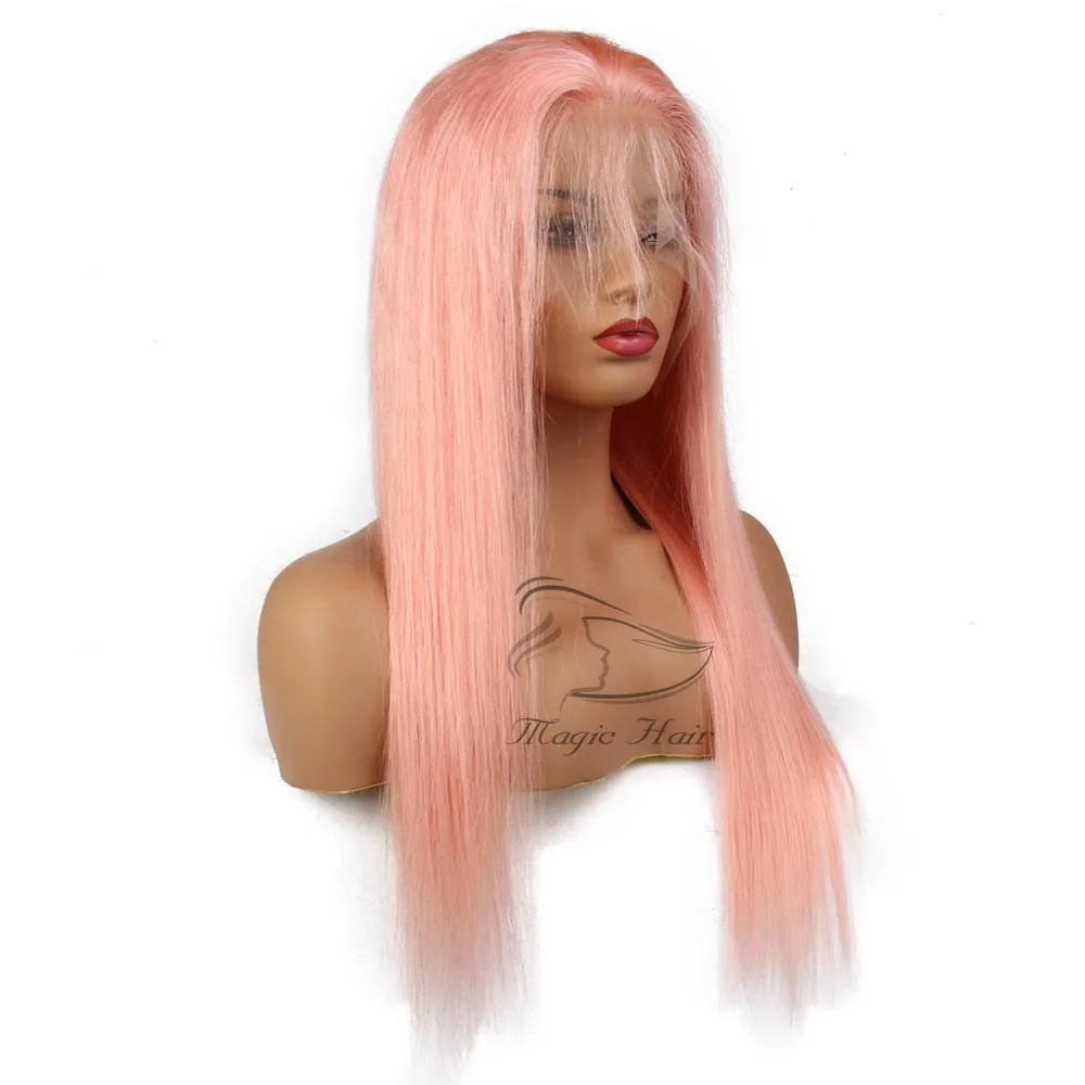 Silky Straight Brazilian Virgin Human Light Pink Hair Full Lace Wig Pure Pink 150 Density Glueless With Baby Light Pink Hair From Evermagichair 179 DHgate.Com