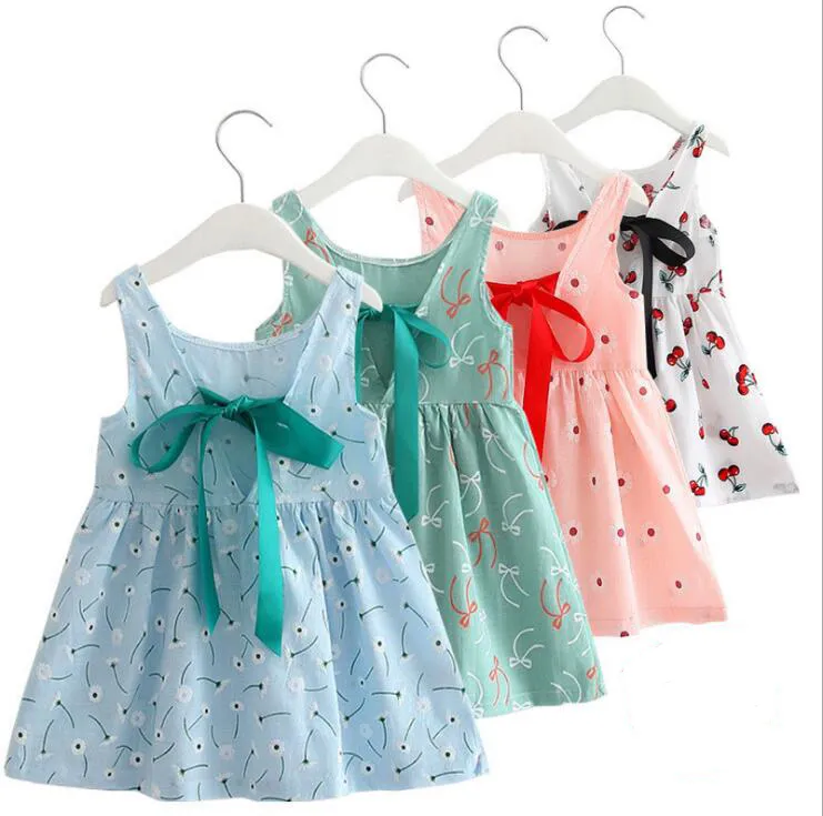 Kızlar çizgi film neşeli baskı kolsuz elbise çocuklar yumuşak pamuk prenses elbise kız yaz sundress çocuk kıyafetleri 13 stil