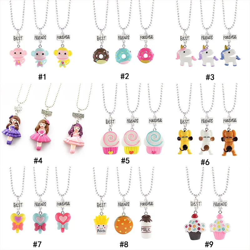 Kind Leuke Beste Vrienden Forever Ketting Monkey Donuts Princess Dog Food Ice Cream Resin Hanger Bead Chain voor Kinderen Vriendschap Sieraden