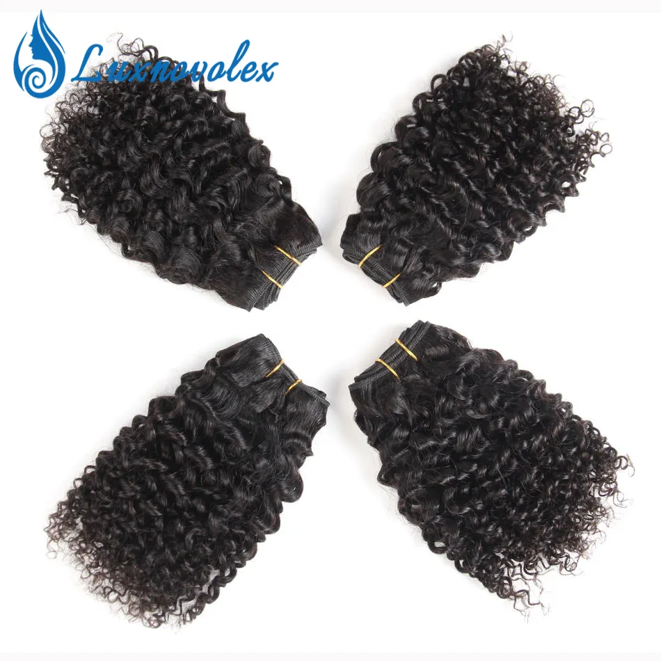 Brasilianska Virgin Hair 4 buntar Kort Kinky Curly Human Hair 9a Peruvian Malaysian Indian Curly Hair Weave Natural Color 50g / st Totalt 200g