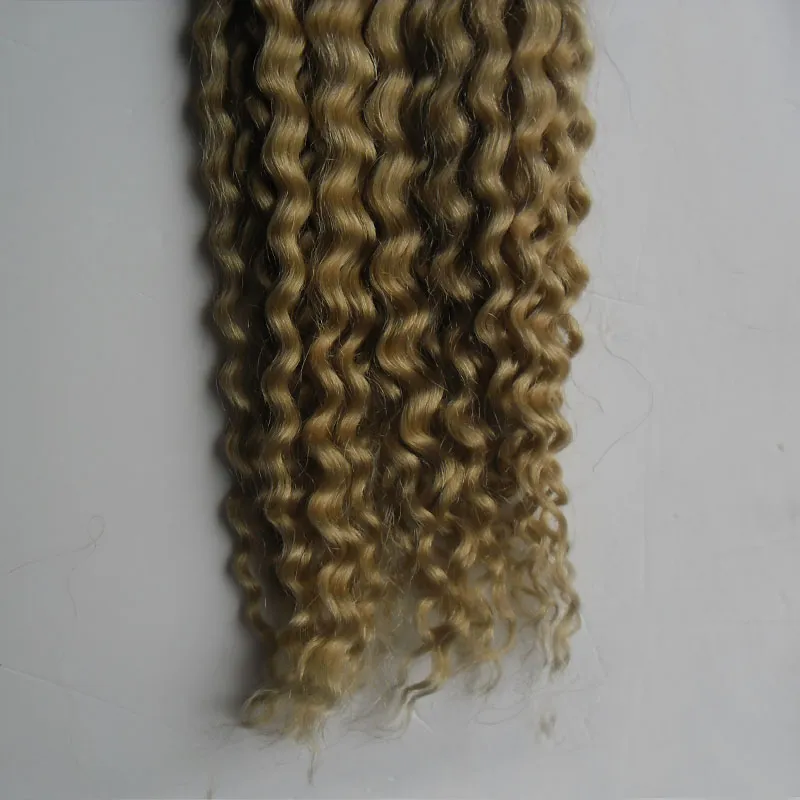 オンブルマイクロループヒューマンヘアエクステンションT1B613 Kinky Curly Micro Loop Hair Extensions7448497