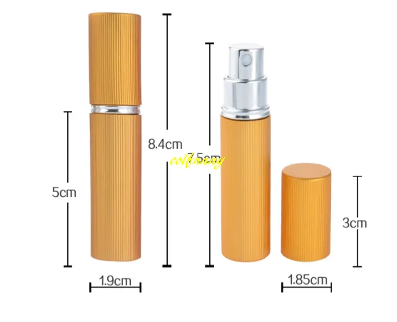 20 шт. / Лот Бесплатная Доставка Паз поверхности 5 мл Мини Алюминий Многоразового Флакон Духов Распылитель Спрей Туба Бутылки Контейнеры