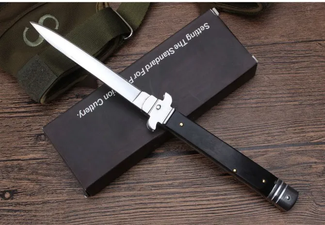 Cuchillo de la Mafia de 11 pulgadas ITA Italia 5CR13MOV, mango de palo de rosa, bolsillo de acción única, herramienta EDC táctica plegable, cuchillos de regalo de caza