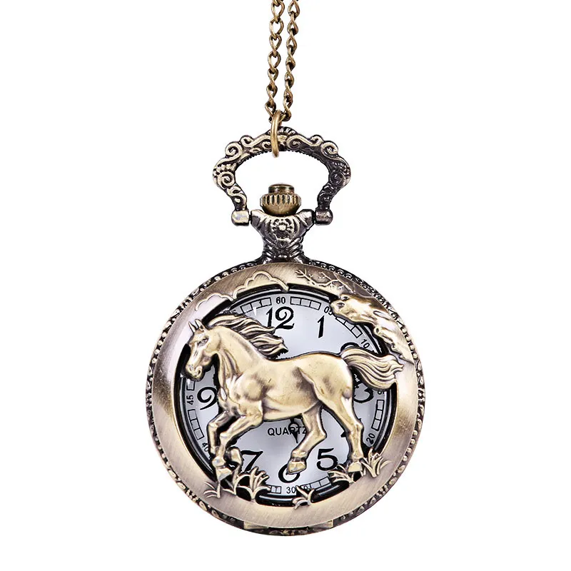 Venta al por mayor, 50 unids/lote, reloj de bolsillo clásico con forma de caballo, reloj de bolsillo vintage para hombres y mujeres, modelos antiguos, reloj de mesa Tuo PW139
