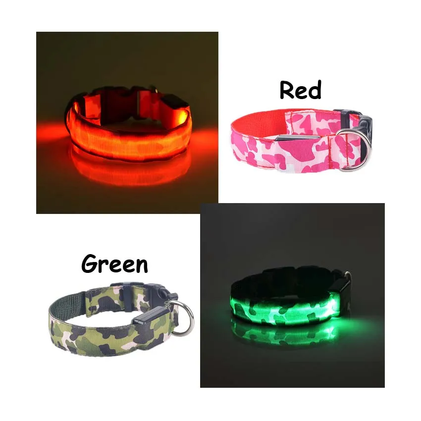 Camo Dogs Luminous Fluorescent Collars Pet Supplies Nylon Dog Collar Night Safety LED Glow Dog Harness Cat Collars Glow In The Dark