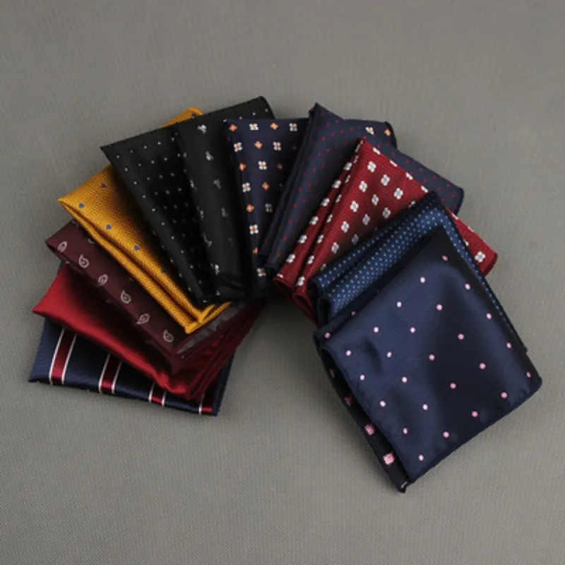 Poass Pocket Square Handkerchief Polyester Silk Handkerchief Printed Vanla Dot Stripe 23cm * 23cm Hankies Män 1200-Pin Bröllop Pocket Handduk