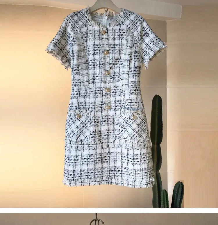 Vintage Plaid Woolen Sheath Tweed Dress For Women Casual Vintage Plaid Woolen Sheath Tweed Dress For Women Casual