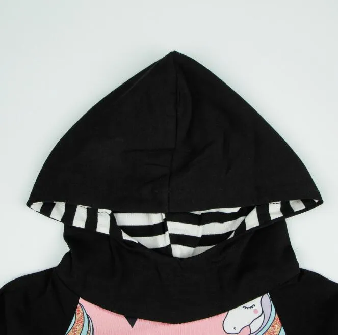 INS Meninas Unicórnio Hoodies Moletons 2017 Novas crianças tarja manga Longa de algodão Com Capuz jaqueta crianças casaco 1-3 anos