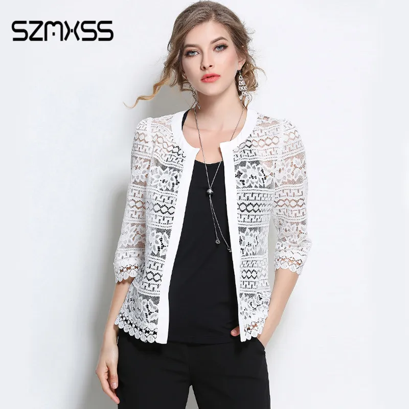 SZMXSS 2018 Plus Size Wome Clothing L 5XL Ladies White Lace Jacket