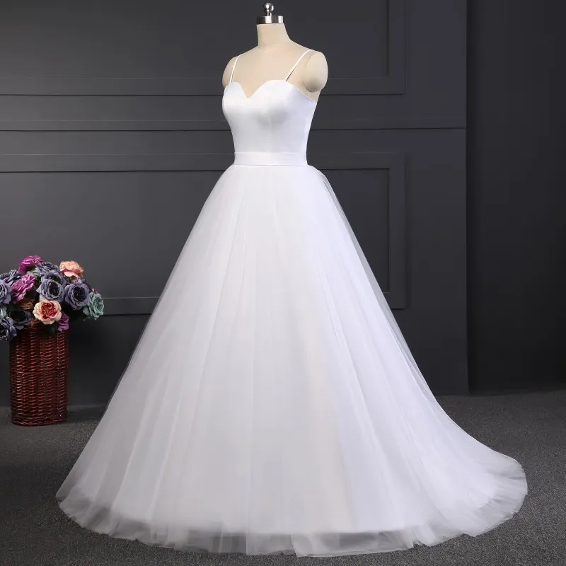 Spagetti Kayışı Plaj Gelinlik 2018 LORIE Vestido Noiva Praia Basit Beyaz Tül Casamento Gelin Törenlerinde Custom Made