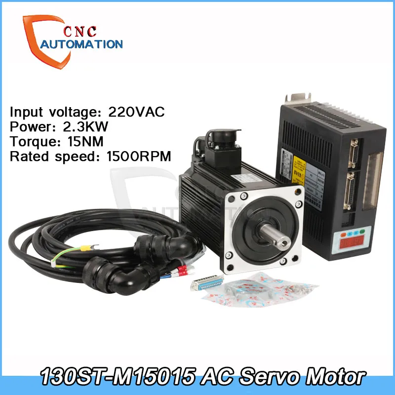 Servomotor AC 2.3KW 15N.M 1500RPM 130ST-M15015 + Servocontrolador + Cable 3M Kits completos de motor CNC de alta calidad