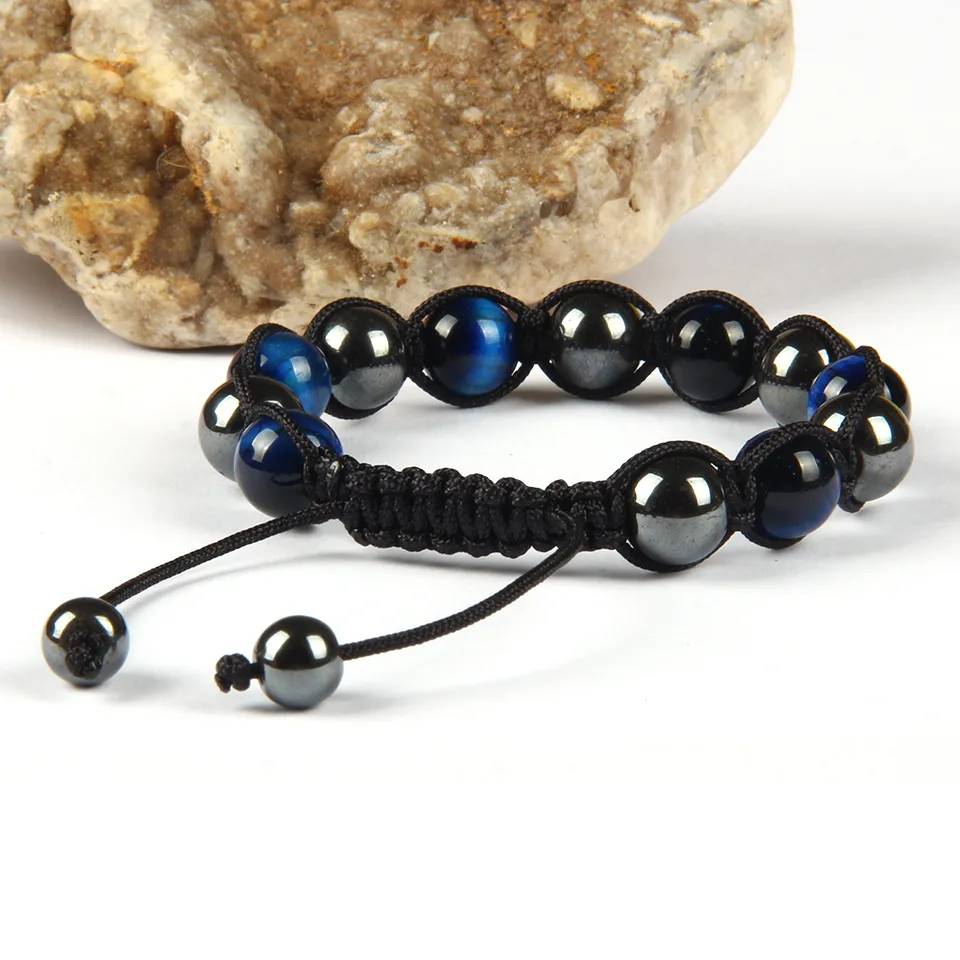 Nuevo diseño de joyería entera 10 Uds lote 10mm Natural azul rosa y verde ojo de tigre cuentas de piedra pulsera de macramé bonito regalo 2881