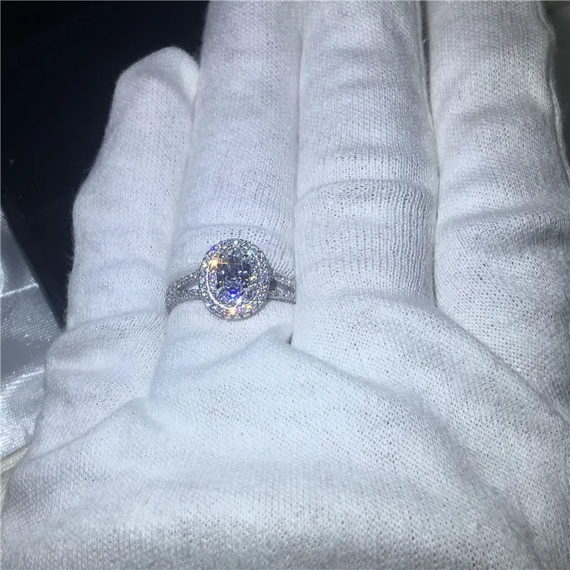 Vecalon romântico real soild 925 anel de prata esterlina corte oval 1ct sona 5a zircão cz anéis de banda de casamento para mulheres presente