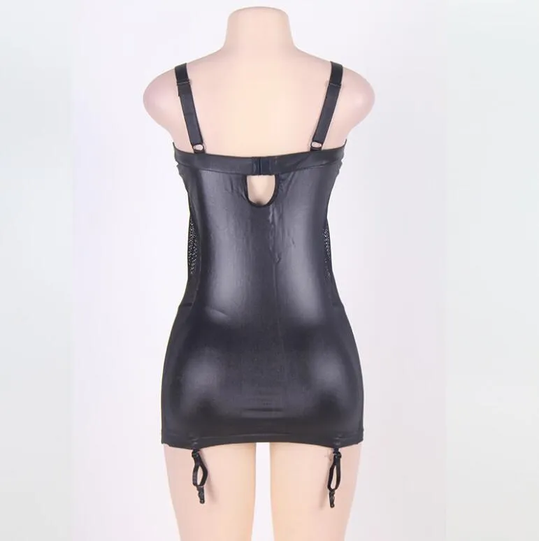 Atacado Sem Mangas Side Mesh Sexy Desgaste Do Clube Bodycon Vestido Bainha Preto Cruz Cinta De Busto Sexy Underwear Vestido De Couro