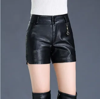 Ny design mode kvinnors höga midja pu läder plus storlek stor storlek 4xl5xl6xl7xl boot cut shorts bodycon tunic shorts261l