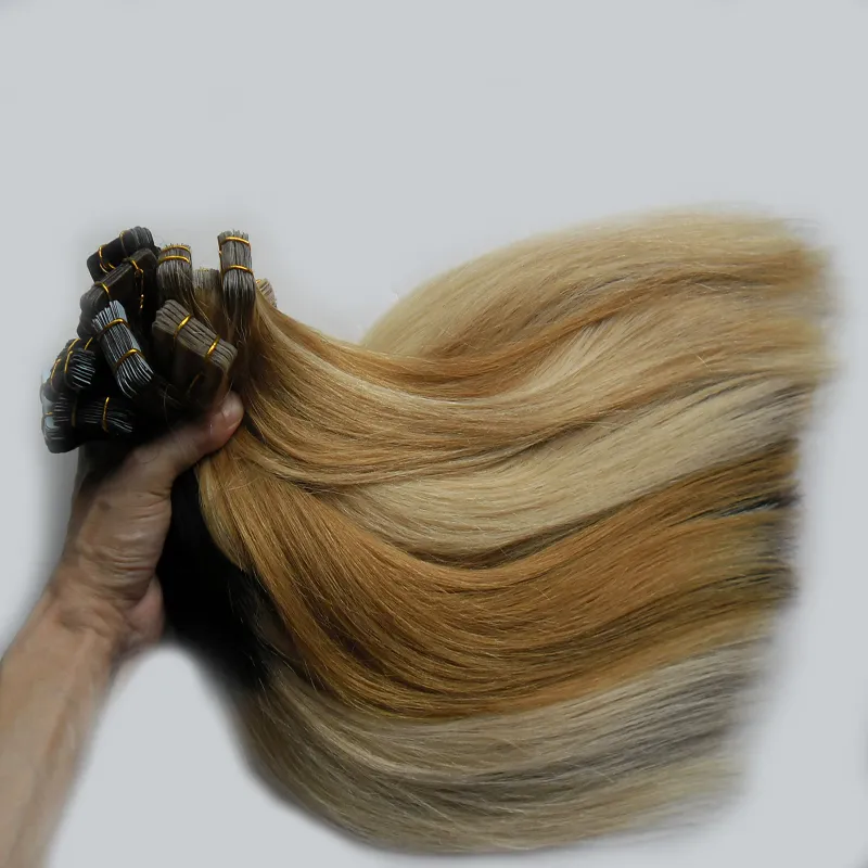 Ombre tejp i mänskliga hårförlängningar maskin gjorda remy brasilianska raka Hai 40st / hud väftband hårförlängningar 100g 4b 4c huvud