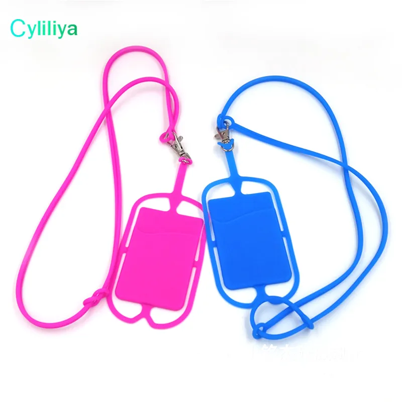 Porta carte di credito Porta carte d'identità Cordini in silicone Tracolla Collana Porta carte Sling Cinturino iPhone X 8 Cellulare universale