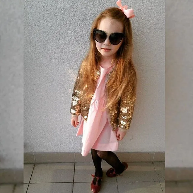 Baby girls kläder guld sequin jackor kappor barn glittrande paillette dragkedjor Barn outwears baby kläder toddler kläder toppar