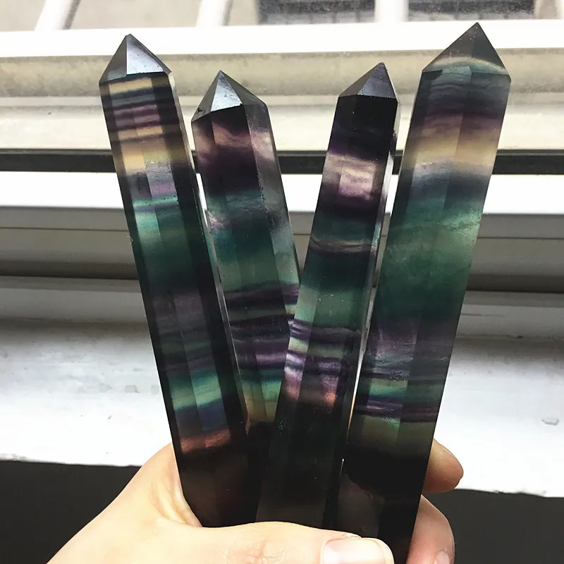 1 PCS Belo Rainbow Natural Fluorite Apontado Obelisco Natural Cristal De Quartzo Colorido Fluorite Six Edge Point Wand Cura