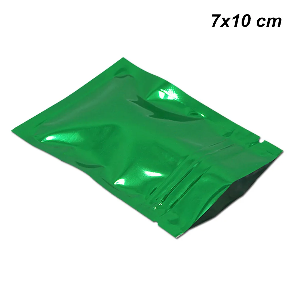 Verdes 7x10 100pcs cm / Lot folha de alumínio Mylar Zipper Seal calor Amostra pacotes Mylar Sacos com Notch Mylar Foil Zipper fechamento Packing