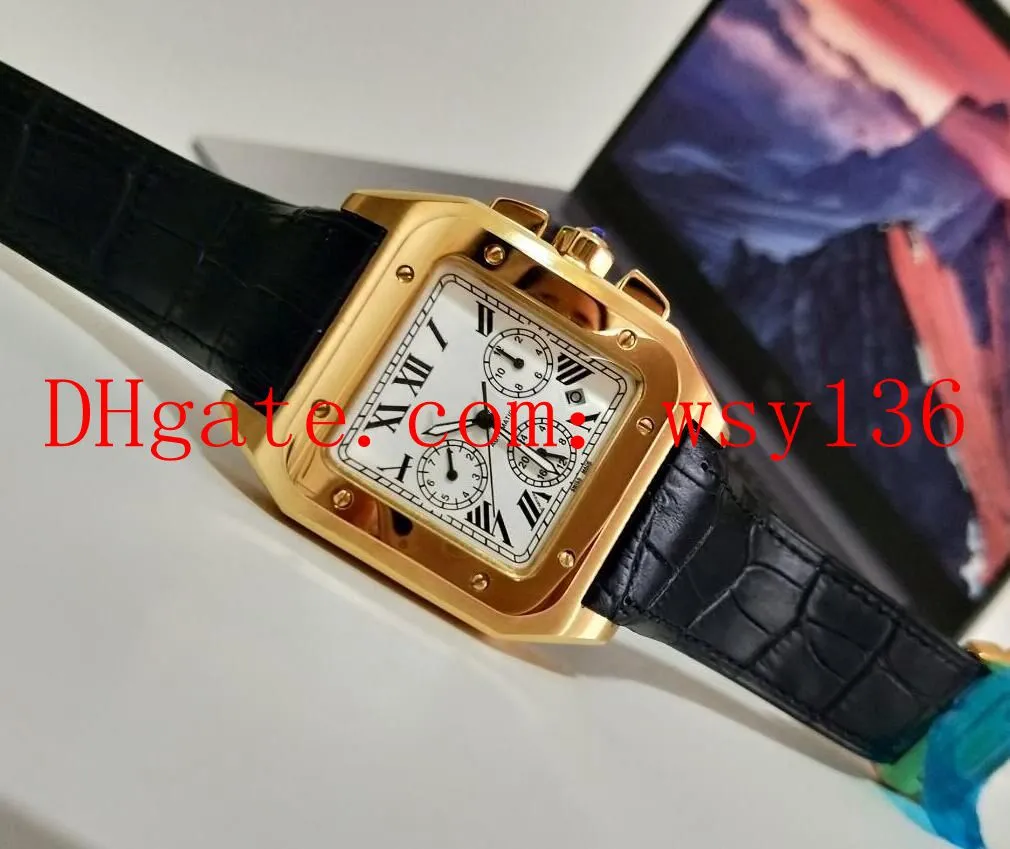 Neue Herrenuhr, mechanisch, automatisch, 100XL, 18 Karat Roségold, schwarzes Lederband, Herren-Sportarmbanduhren