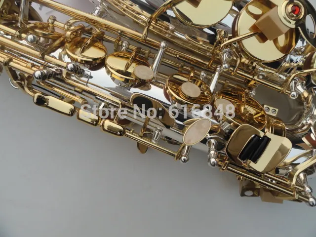Alta Qualidade Latão Tubo SUZUKI Alto Eb Saxophone E-flat banhado a prata Superfície banhado a ouro Key Instruments Sax Musical com caso