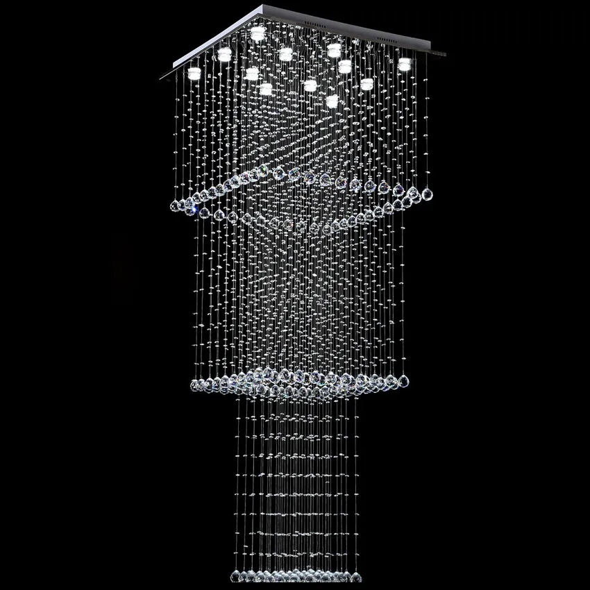 Moderne vierkante kristallen kroonluchter lichten trap opknoping licht armatuur led hal binnenverlichting armatuur suspension gu10