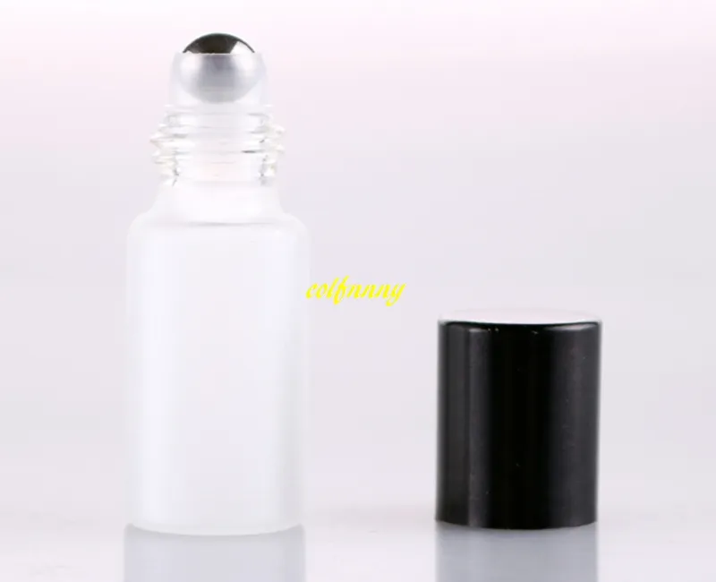 200 sztuk / partia 5 ml Frosted Glass Roll On Bottle 5CC Ze Stali Nierdzewnej Wałek Ze Stali Nierdzewnej Matte Butelki 17 * 57mm