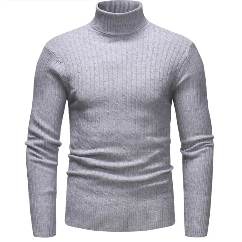 Suéter grueso y cálido de cuello alto de invierno para hombre, suéter ajustado de cuello alto para hombre, suéteres de punto negros sólidos para hombre