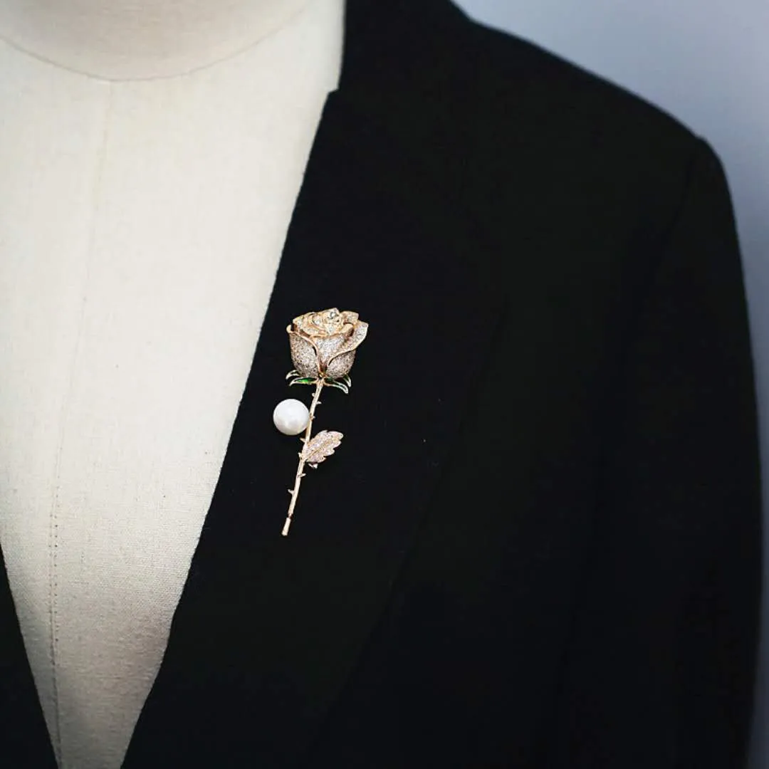 Moda unisex mężczyźni kobiety szpilki broszki pozłacane pełne CZ różane broszki szpilki dla kobiet mężczyzn garnitur przypinki na klapę na wesele