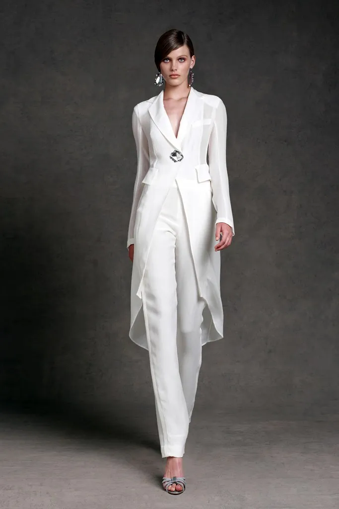 Hot Sale White Mother Of The Bride Pant Suits With Jackets V Neck ...