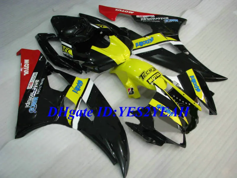Injectie Mold Fairing Kit voor Yamaha YZFR6 06 07 YZF R6 2006 2007 YZF600 ABS Geel Black Backings Set + Gifts YQ01