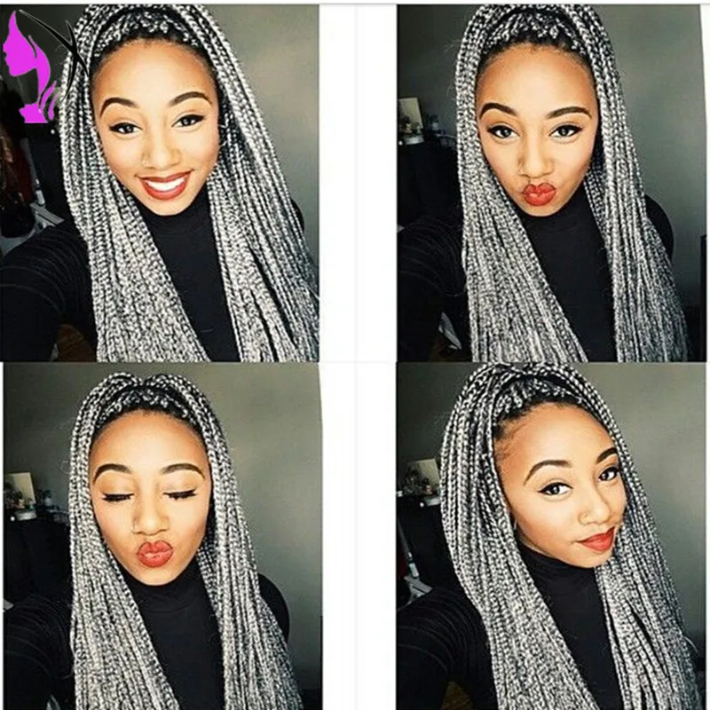 Jamaica Long Fully Hand Micro Braided Lace Front Wig Ombre Grey Color