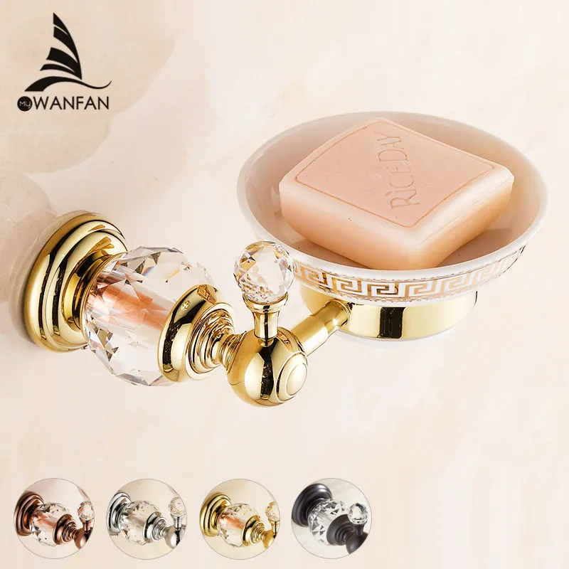 Soap Dishes Euro style Crystal Brass Soap Holder Ceramics Soap Dish For Bathroom Home Decoration Bathroom Accessories HK-31