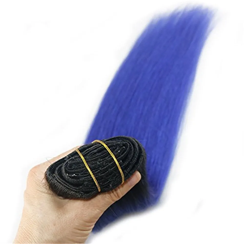 Echthaar Clip-In Extensions – 5 Stück, 45 Cm, Glatt, Blau, Für Mehr Volumen & Länge, Wasch- & Stylbar
