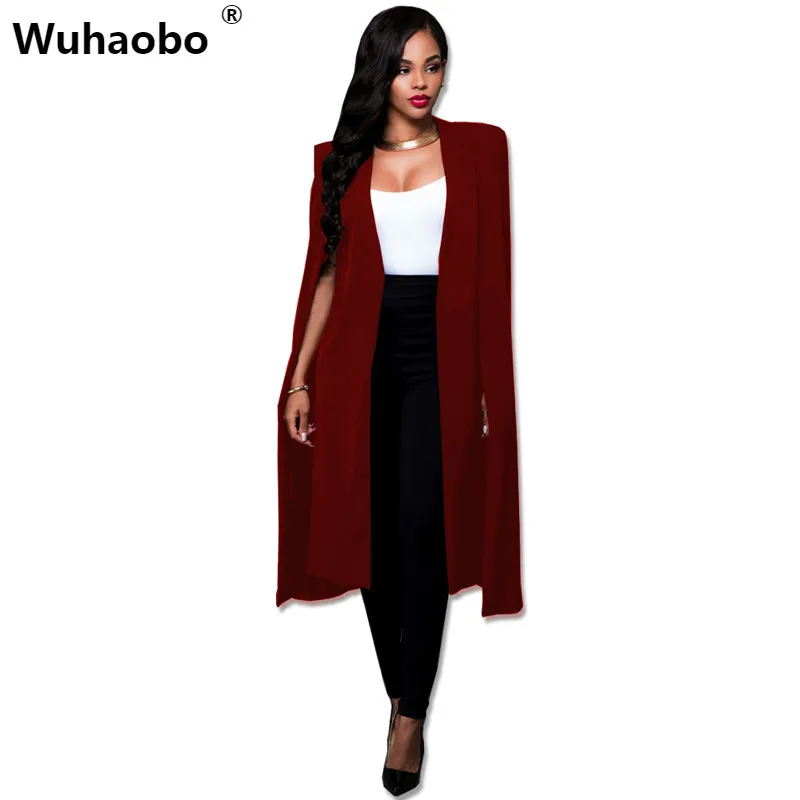 Wuhaobo plus size moda cape casacos longos manto sólido blazer jaquetas as cinco cores Cape Blazers Personalidade Mulher Tops