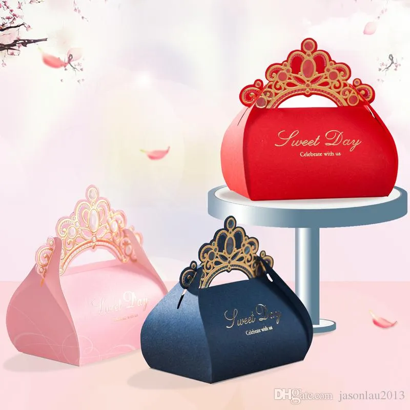 Wedding favor box 50pcs Gold Crown party candy box RED PINK BLUE chocolate gift box packing bags Event & Party Supplies