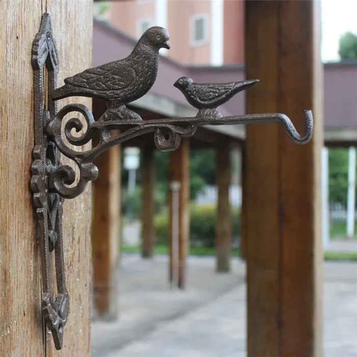 2 Pezzi Uccelli Natura Gancio a Muro Staffa in Ghisa Decorazioni per Giardino Domestico Piante Sospese Cesto di Fiori Vaso Lanterna Gabbia per Uccelli Retro Marrone Montato Antico