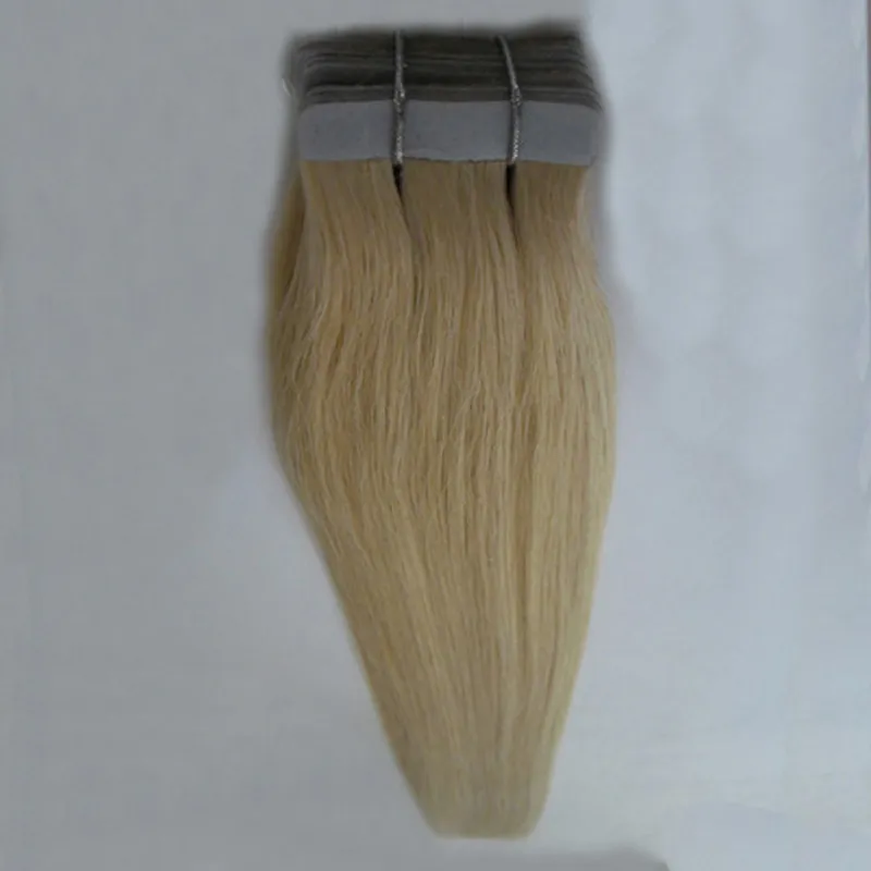 Лента в расширениях человеческих волос прямо 613# блондинка Лента в расширениях 40шт машина сделала Реми волосы на клейкой ленте PU кожи утка невидимым