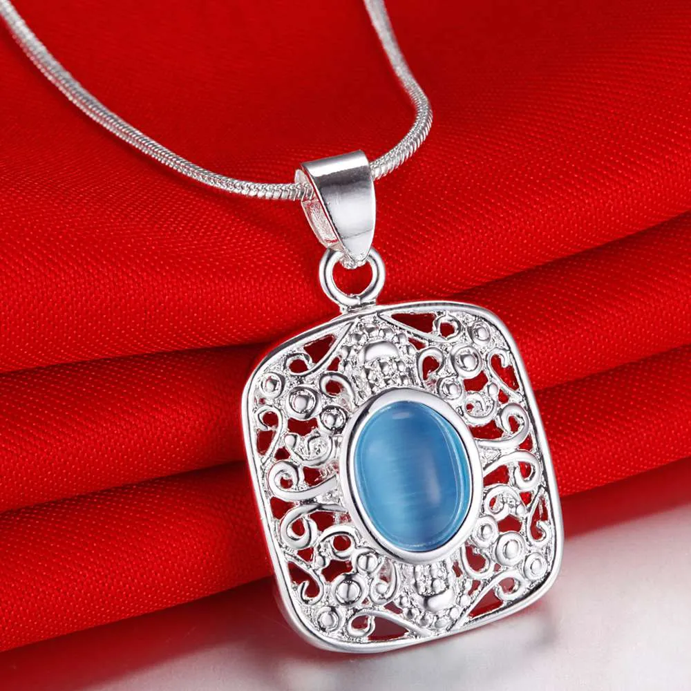 Hot Sale 925 Silver Plated Square Pendant Halsband med Zircon Kvinnor Fashion Party Smycken Bröllopsgåvor Mix Färg Gratis frakt